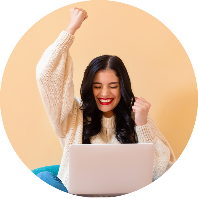 Happy person checking computer